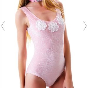 Pink velvet bodysuit